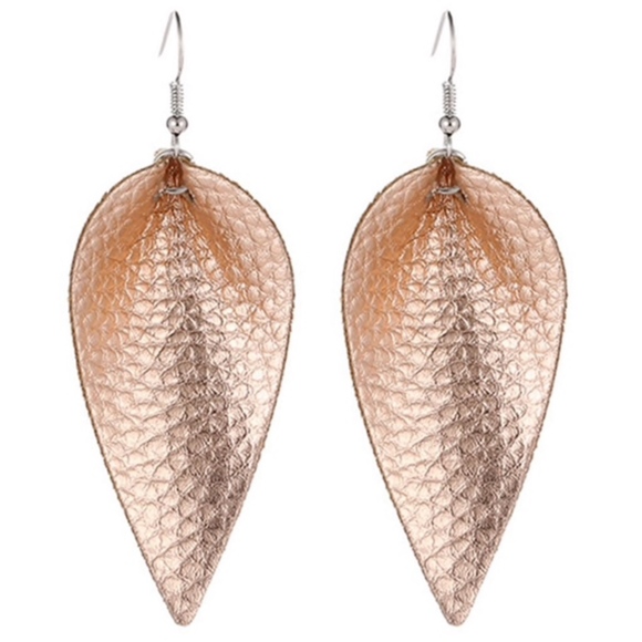Golden Threads Jewelry - Faux Leather Tear Drop Earrings Rose Gold